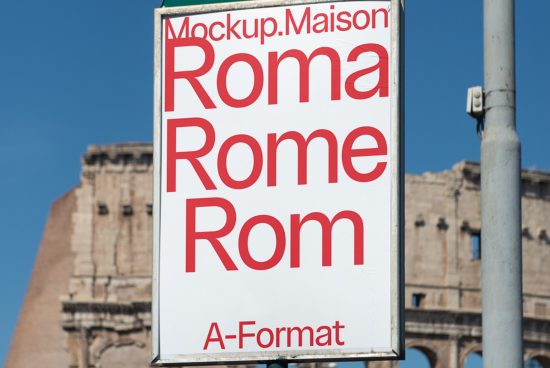 Outdoor billboard mockup with varying text sizes displaying the word Rome, design resource for graphic templates and advertising.