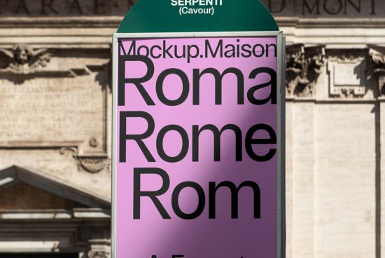 Outdoor signage mockup with bold font design showcasing the word Rome in different languages, ideal for graphic designers.