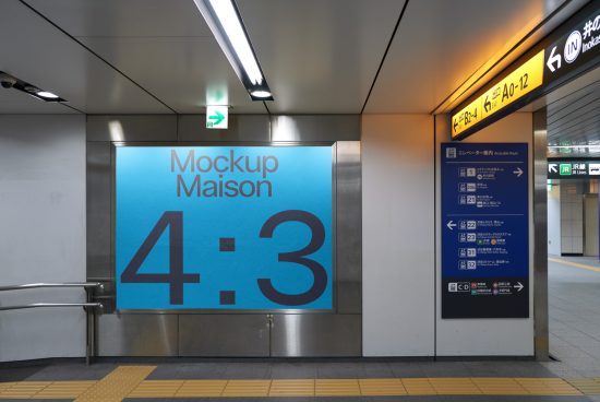 Subway station advertisement mockup with a clear 4:3 aspect ratio display for graphic design, posters, and digital marketing presentations.