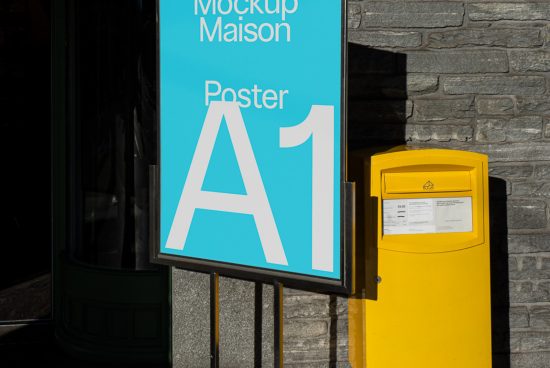 Street poster mockup template A1 size displayed in urban setting ideal for designers looking to showcase advertising graphics.