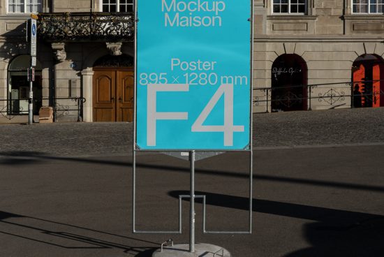 Urban outdoor poster mockup on a sunny day, street setting, showcasing advertising design, high visibility, ideal for presentations, 895x1280 mm size.