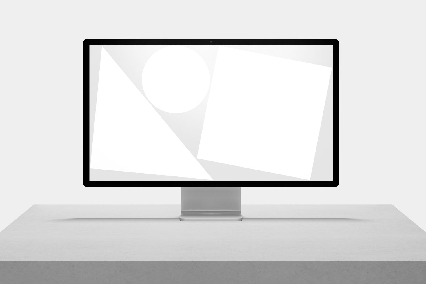 Minimalist computer mockup on desk, stylish template for website design presentation, clean workspace setting, digital asset for graphic designers.