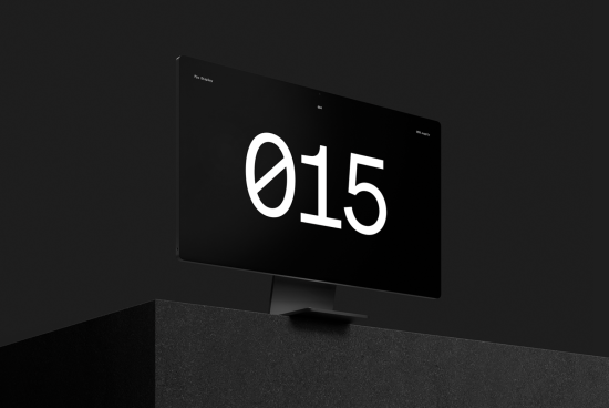 Modern computer monitor mockup with sleek design displaying number 015, ideal for digital product presentations, graphic design showcase.