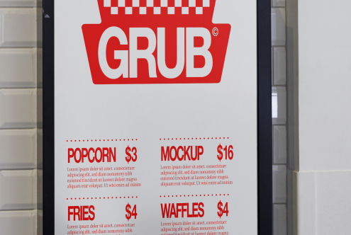 Menu board mockup in a frame featuring snack prices, ideal for designers working on restaurant displays or food-related advertising.