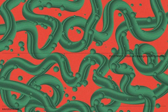 Abstract green fluid shapes on red background, digital graphic design, creative wallpaper, vibrant 3D render, artistic texture for designers.