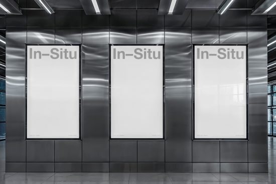 Modern billboard mockups in a sleek office lobby for poster display, ideal for realistic design presentations and advertising visuals.