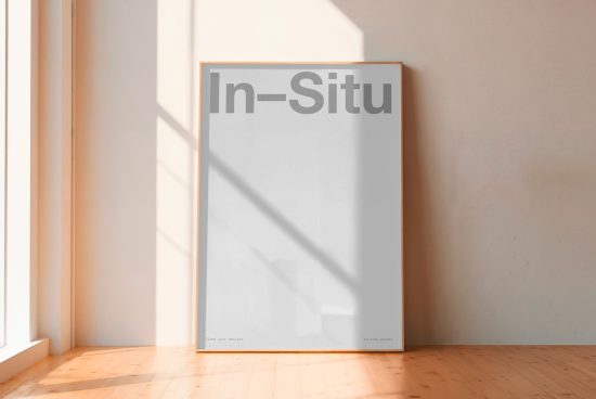 Clean poster mockup in sunny room with natural light shadow for presentation, graphic design showcase, or portfolio display.