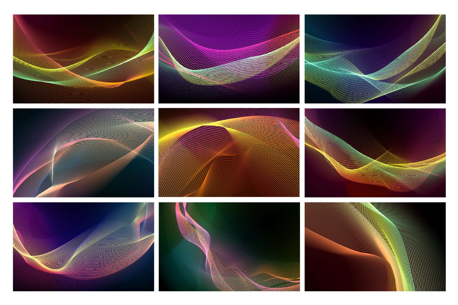 Dynamic abstract wave lines in various colors for modern design projects, suitable for backgrounds, wallpapers, and digital art.