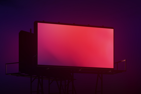 Billboard mockup at night with radiant pink gradient, ideal for presentations and urban designs, editable for advertising and outdoor graphics.