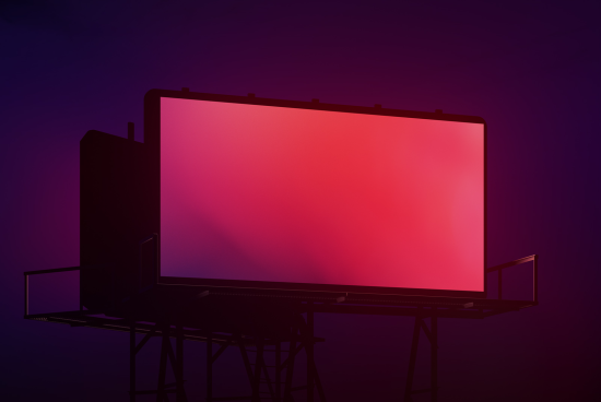 Billboard mockup at night with radiant pink gradient, ideal for presentations and urban designs, editable for advertising and outdoor graphics.