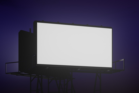 Blank billboard mockup at night for outdoor advertising design presentations, with a dark purple background.