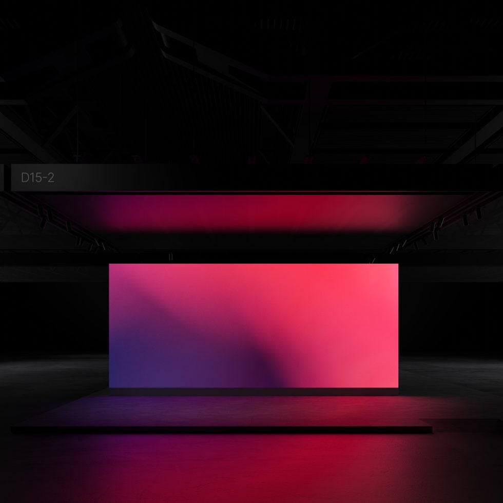 Modern stage mockup with dynamic lighting in a dark environment, ideal for presenting designs and branding in high-impact visuals for designers.