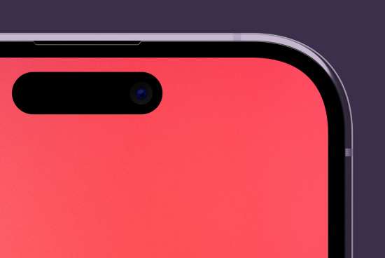 Close-up of smartphone notch with camera for mockups category, showing screen design space, modern device aesthetic, ideal for app presentation.