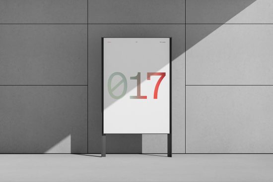 Minimalist poster mockup with geometric shadow, modern design display, ideal for graphics and templates, concrete wall background.