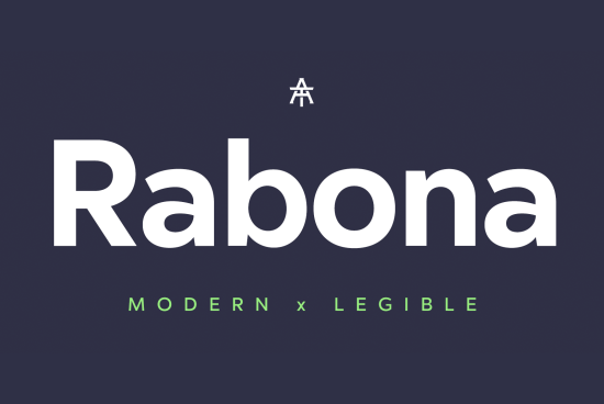 Modern and legible Rabona font displayed on a dark background, ideal for designers seeking elegant typography for branding and digital design.