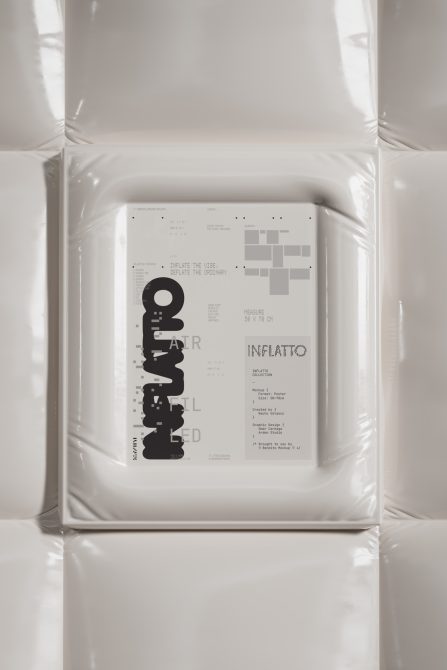White inflatable poster mockup surrounded by cushioning material centered composition