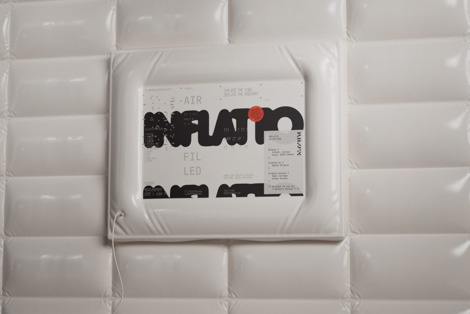 Poster mockup nested in white bubble wrap packaging overhead shot