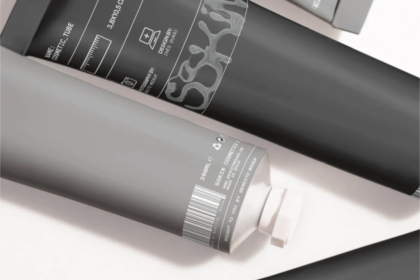 Cosmetic tube packaging mockup in a clean, modern presentation, perfect for designers to showcase branding and product designs.