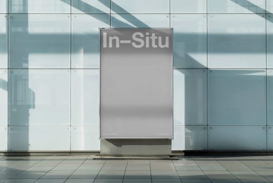 Blank advertising billboard mockup in a glass building environment for outdoor media design presentation, modern architecture, professional mockups.