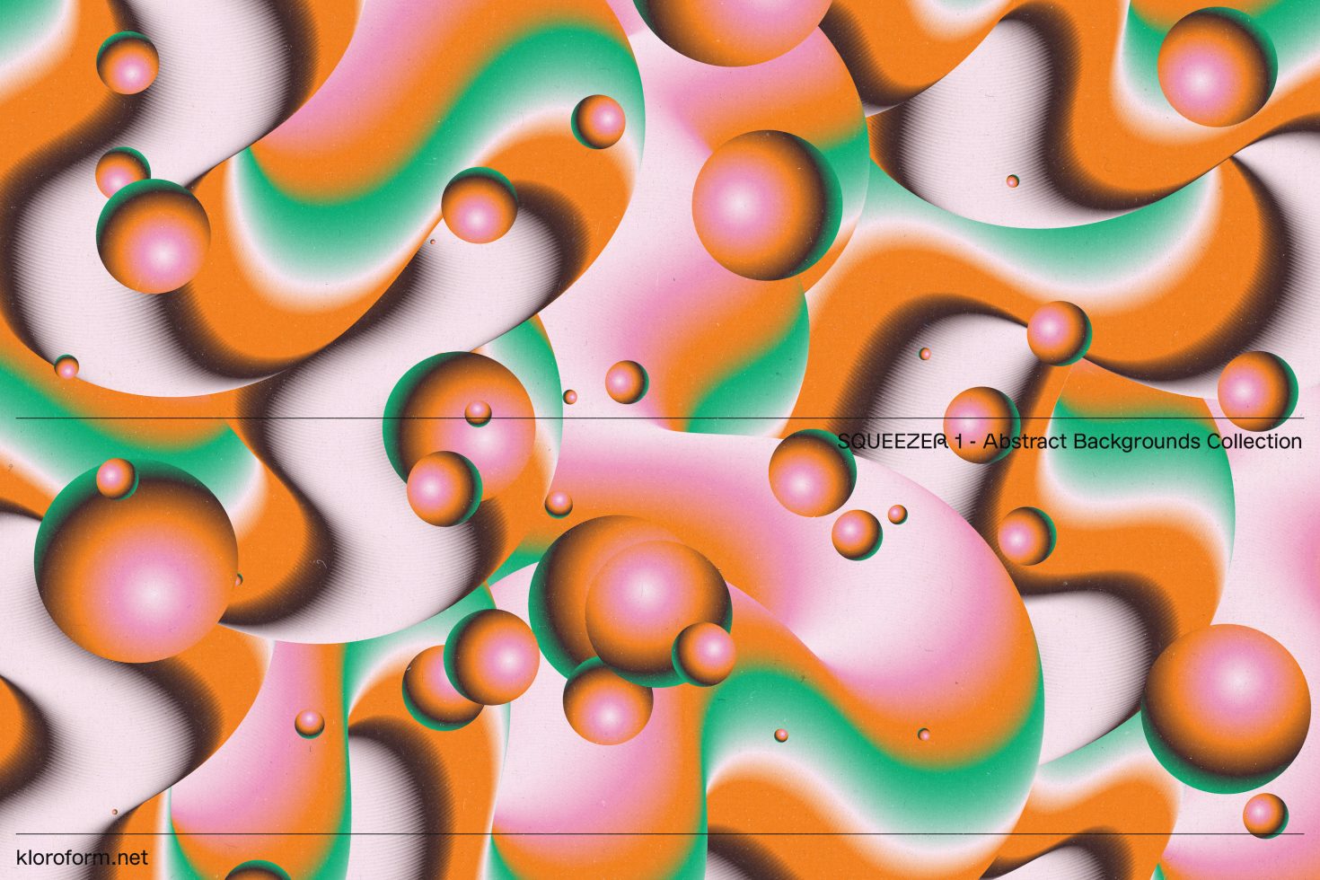 Vivid abstract background with swirling orange, pink, and green gradients, polished spheres, and 3D effects suitable for graphics category.