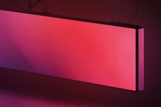 Vibrant pink gradient billboard mockup in a dark setting for advertising design presentation, modern and sleek, designers' asset.