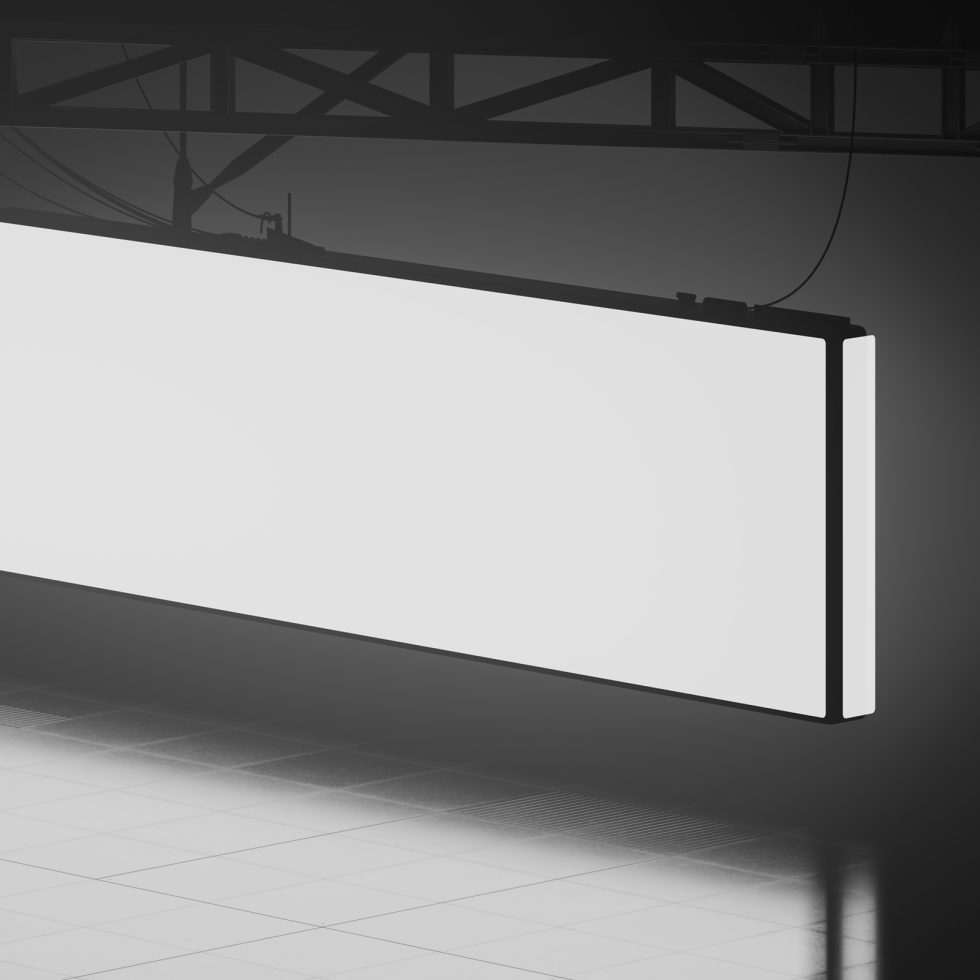 Blank billboard mockup in a dark room with spotlight for advertising design presentation. Suitable for graphic displays and templates.