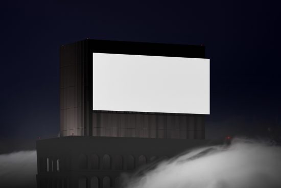 Blank billboard mockup on a foggy night for advertising design presentation, suitable for graphic designers and ad creatives.