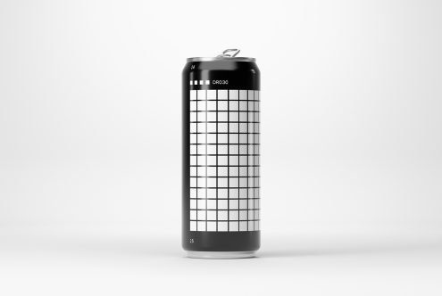 Modern spray can mockup with a minimalist grid design on a plain background, perfect for branding presentations and packaging mockups.