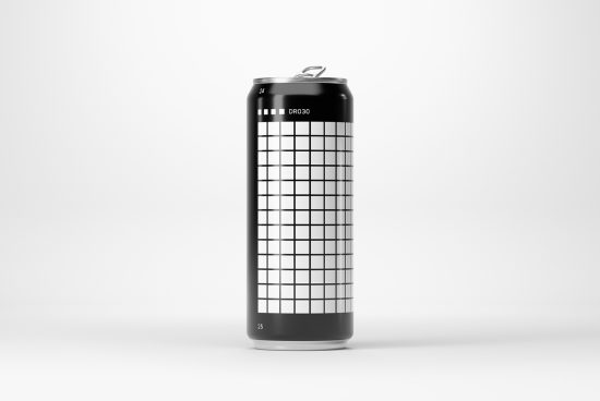 Modern spray can mockup with a minimalist grid design on a plain background, perfect for branding presentations and packaging mockups.