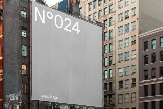 Urban billboard mockup on a building side for outdoor advertising. High-resolution template, perfect for designers to showcase ads.