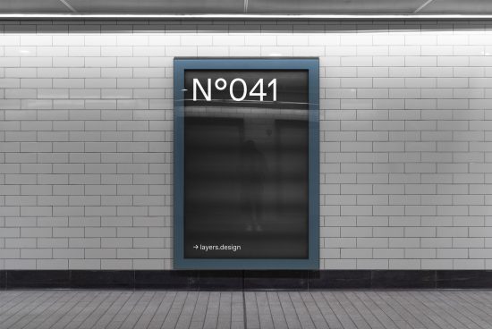 Subway billboard mockup in a minimalist style for advertising designs, with white tiled wall background, suited for graphic presentations.