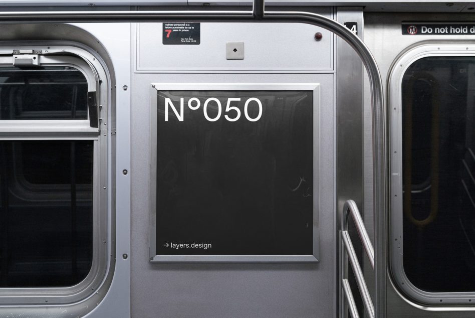 Subway Train Interior Mockup with Poster Advertising Space, Ideal for Urban Transport Design Projects, Realistic Metropolitan Detail.