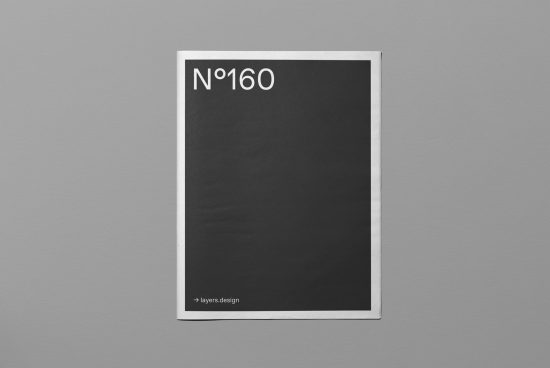 Minimalist magazine cover mockup on gray background, showcasing clean design and typography for presentation templates and portfolio display.