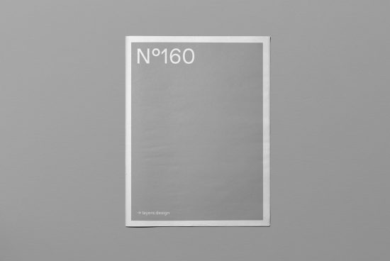 Minimal magazine cover mockup on grey background for print design presentation, simple layout, clean template, graphic design asset.