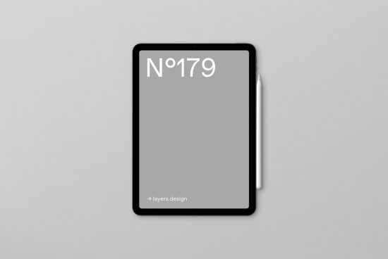 Professional tablet mockup with stylus on a gray background, ideal for presentations and digital design showcase.