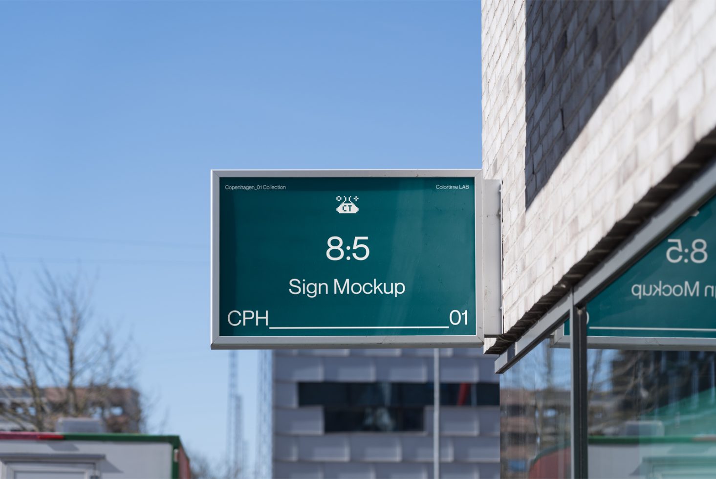 Outdoor sign mockup in daylight against clear sky, modern design for branding presentations and corporate identity, suitable for designers.