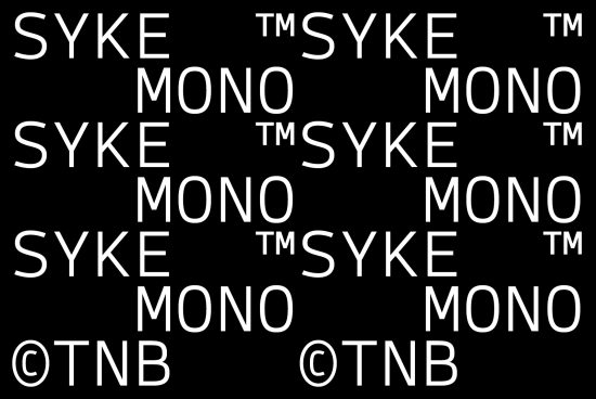 Monochrome font showcase with repeating "SYKE MONO" text pattern for modern typography designs, perfect for branding, logos, and creative projects.