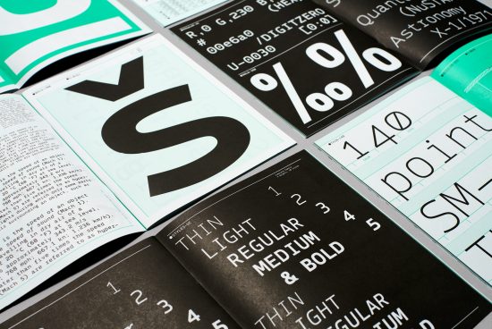 Assorted typography samples showcasing various fonts, weights, and styles for graphic design and font selection by designers.