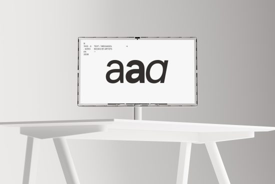 Clean modern font display on monitor in a minimalistic setting, ideal for font designers and typography mockups in digital asset marketplaces.