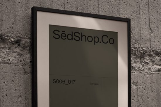 Elegant poster design mockup framed against a textured concrete wall, ideal for presenting typographic and branding designs.