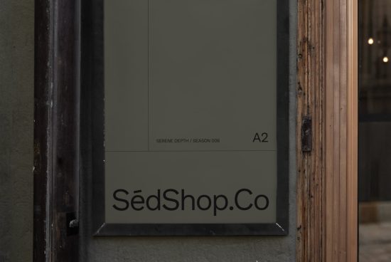 Elegant storefront sign mockup in urban setting for brand presentation, featuring clean design and modern typography.