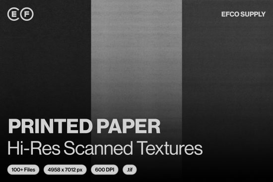 Printed paper textures mockup with high resolution scan, 100+ files for designers, 4958x7012 px, 600 DPI in TIFF format for graphics design.