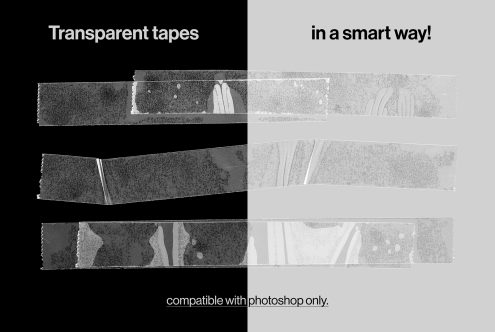 Realistic transparent tape pieces Photoshop mockup, showcasing multiple adhesive strips with texture details, ideal for design overlays.