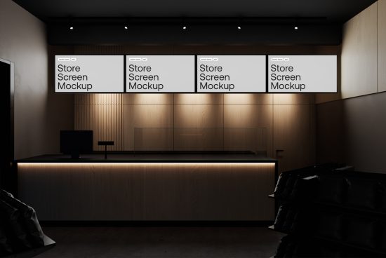 Modern retail store interior with illuminated signage mockup for brand display, suitable for designers graphics and templates.