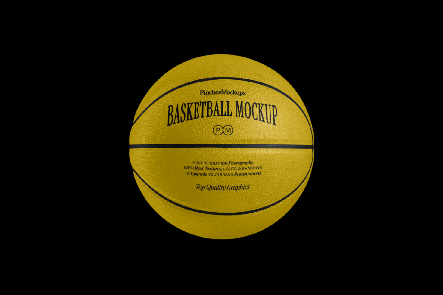 Realistic basketball mockup with detailed textures and branding space on a dark background, ideal for sports design presentations in mockups category.