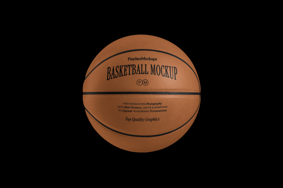 Realistic basketball mockup with detailed texture on a black background for sports design presentations, high-resolution asset from Mockups category.