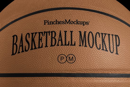 Realistic basketball mockup with textured surface featuring brandable space for logos, ideal for sports design projects, printables, and advertising.