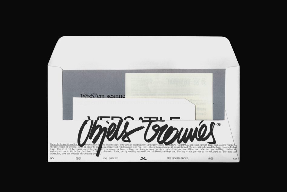 Open envelope mockup with signed letter, scanned document, plus small envelope inside