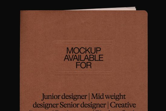 Brown portfolio mockup cover with text for junior to senior designers, ideal for presentations, graphics, and templates.