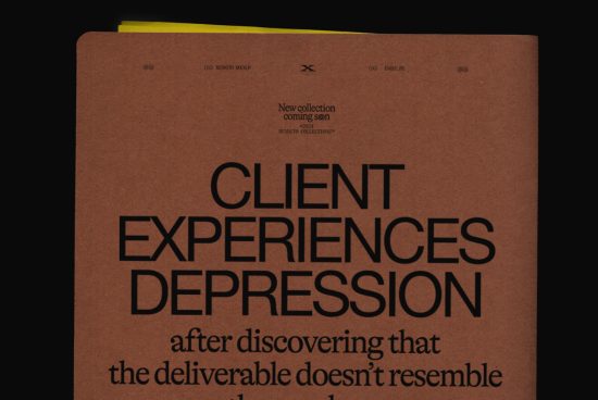 Mockup of a magazine cover with bold typography design, showcasing "Client Experiences Depression" in large letters, ideal for presentation templates.